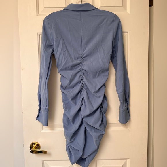 NWT Zara Asymmetric Draped Blue Shirt Dress M - Picture 11 of 15